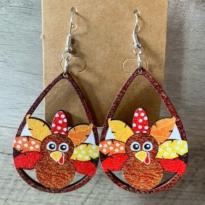 Whimsical Thanksgiving Turkey Wooden Drop Earrings